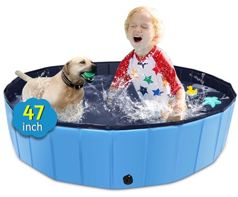 CACSPS Piscina Plegable para Perros de 120cm Pulgadas, Piscina portátil de plástico Duro de Gran tamaño para Perros, Gatos y niños y Mascotas, bañera de baño Plegable para Cachorros (Azul)