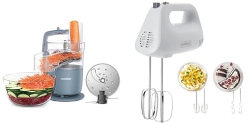 Kenwood, MultiPro Go FDP22.130GY, Food Processor, for Chopping & Hand Mixer,Electric Whisk, 5 Speeds, Stainless Steel Kneaders and Beaters for Durability and Strength, 450 W, HMP30.A0WH, White