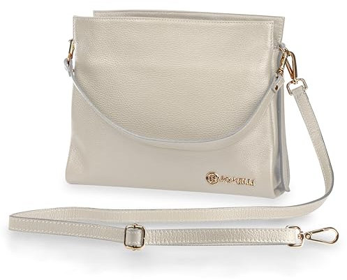 Baroncelli Leder-Tragetasche, mittelgroß, echtes italienisches Kieselleder, entworfen und hergestellt in Italien, Beige