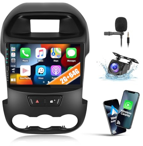 2G+64G CAEMCHO Android 13 Autoradio für Ford Ranger PX 2011-2015 mit Navi Carplay Android Auto,9 Zoll Auto Radio Touch Display mit Mirror Link RDS FM Bluetooth+Rückfahrkamera
