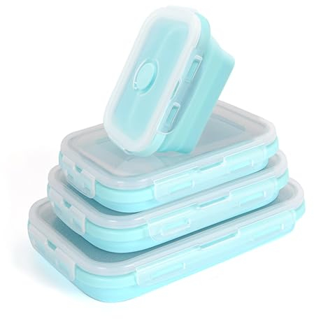 JDBlissful Récipients Pliables en Silicone avec Couvercle, 4 Pièces Boîte à Lunch Pliante sans BPA, Boîtes de Stockage Alimentaire passent au micro-ondes pour le camping, École, Bureau, Pique-nique