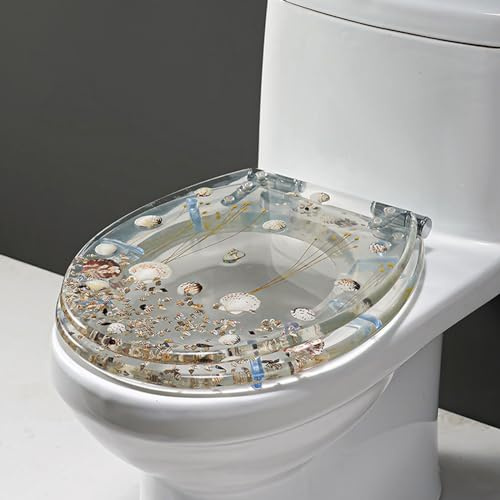 Moderner Toilettensitz aus transparentem Kunstharz mit Glitzer, Absenkautomatik, WC-Abdeckung, Badezimmer-Dekoration, dekorativer Toilettendeckel mit Scharnieren, 1 (Color : 2)