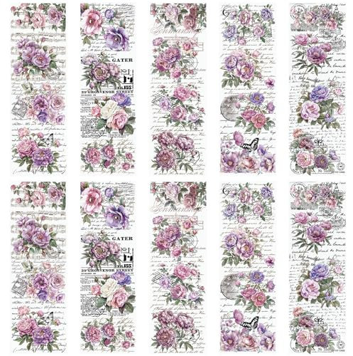 WANDIC 10 Sheets Rub On Transfer Sticker, Lavender Purple Flower Stickers for DIY Scrapbooking Photo Albums Furniture,11.8 * 3.9in