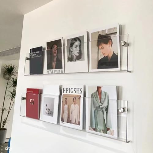 FPIGSHS 2Pack - acryl zeitschriftenhalter Wand Modern Hängend Bücherregale, Broschürenhalter zeitungshalter Wand Schallplattenregal Display Regal,Schweberegale Für Schlafzimmer, Wohnzimmer, Büro(1
