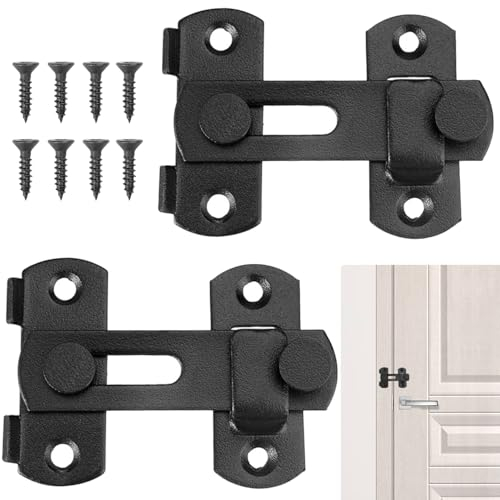 Chiavistello per Porta in Legno, 2 Pezzi Serratura Porta in Acciaio Inox, Nero Chiavistello per Cancello, Chiavistello Piccolo Chiusura con Viti per Giardini Finestre