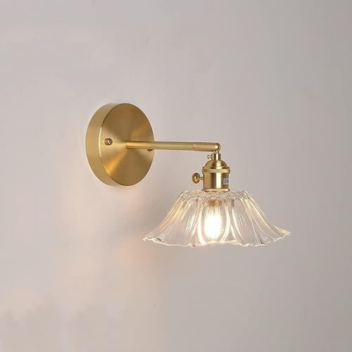 Applique Murale en Verre Rose avec Abat-Jour en Forme de Fleur dorée - Applique Murale Vintage en Laiton - Verre Transparent Violet - Lampe Murale Nordique Moderne à Suspendre pour