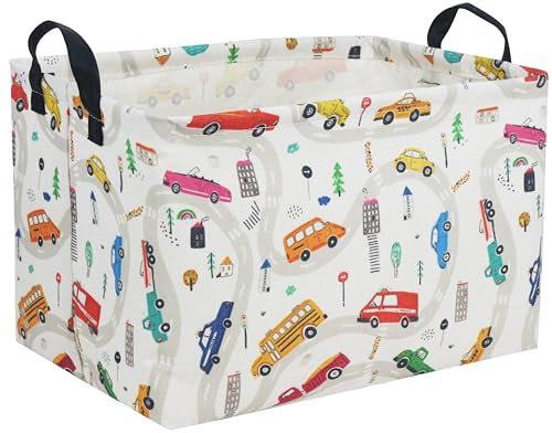 Essme Rectangular Boys Basket,Kids Storage Basket with Handles for Car Decor,Racing Storage Bin（Car）
