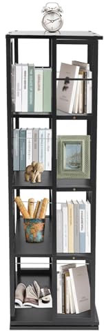 Susoso 4-stöckig Drehbares Bücherregal, 40x40x134cm Modern Lagerregal Boden stehend Aufbewahrungsregal Aktenregal Büroregal Offene Struktur 360-Grad-Display für Wohnzimmer Schwarz