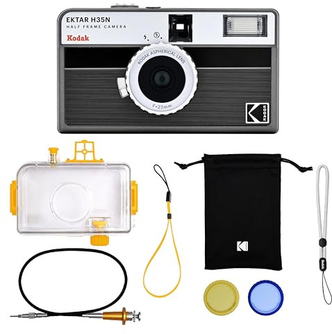 KODAK EKTAR H35N Halbformat-Filmkamera, 35 mm, wiederverwendbar, Bulb-Funktion, Sternfilter, beschichtetes, Objektiv (Schwarz gestreift Premium-Set)