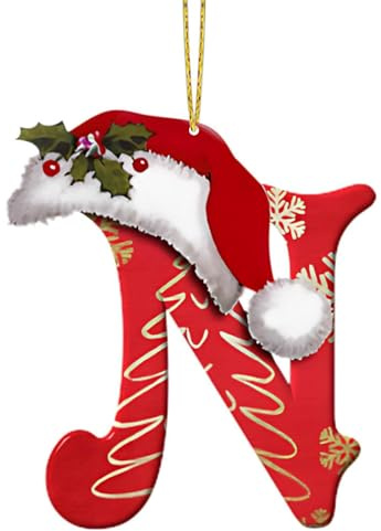 Weihnachtsdekoration, 26 Buchstaben, personalisierbar, DIY-Weihnachtsmütze, Buchstaben-Anhänger für Weihnachtsbaum, Weihnachts-Alphabet, hängende Ornamente für Weihnachtsfeier, Geschenke (N)