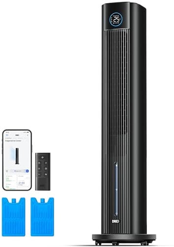 Dreo Evaporative Air Cooler, 40” Cooling Fans that Blow Cold Air, 80° Oscillating, Removable Water Tank, Ice Packs, Remote Control, 4 Speeds, 7H Timer, Swamp Cooler for Bedroom, Black