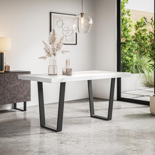 More4Homes ARIA 4-6 SEATER DINING TABLE w BLACK LEGS (White Marble Effect)