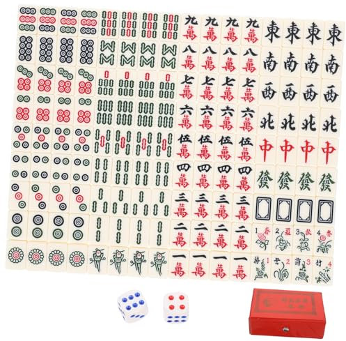 ibasenice 1 Set Tragbares Mahjong Spiel Reisen Mini Desktop Puzzle Poker Mahjong Tisch Klassisches Zahlenspielzeug Mahjong Fliesen Chinesisches Nummeriertes Mahjong Melamin