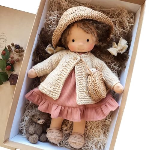 Puppen für Kleinkinder Stoffpuppe mit Geschenkbox 11x2x5 Ragdoll mit Hut, Tasche, Schuhen und mehr Dekoration Süßes ausgestopftes Babypuppenspielzeug für Babys & Kleinkinder ideales Weihnach