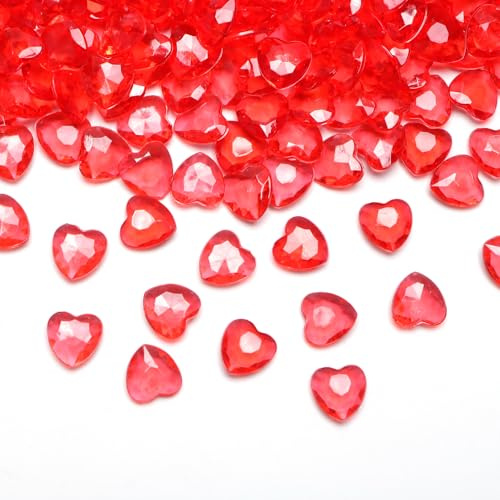 500 Stück Herz Deko Diamantkristalle, 12mm, Rot | Hochzeitsdeko Rubinhochzeit, Funkelnd, DIY Geschenk Füllung, Dekoration Hochzeit Verlobung, Valentinstag