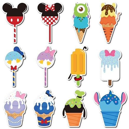 BOpusail 12Pcs Multi Color Irregularly Shaped Summer Ice Cream Mouse Cruise Door Decals Decor Refrigerator Garage Door Magnets