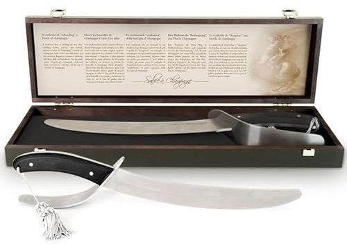 Sabre Hussard Champagne, manche en bois d'olivier, poignée en acier inoxydable, coffret cadeau
