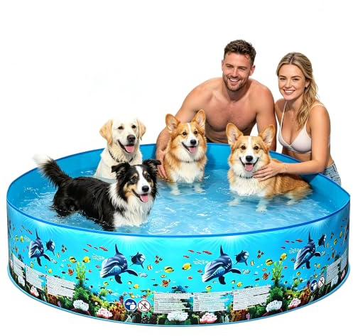 Paddling Pool, Foldable Summer Swimming Dog Pool | Childrens Water Pool Toys Dog Pool Garden Outdoor Portable Play Bath (Marine Fish, XL:183 x 38cm)