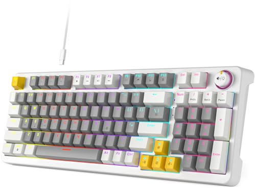 AK96 Intelligente mechanische Tastatur, Gaming, 96 Tasten, volle Größe, mit LED-Hintergrundbeleuchtung, klickend, cremiger Klang, USB-Computer-Tastatur mit Lautstärkeregler für PC, Mac, Windows (Grau)