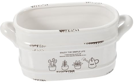 AKOOSY Vintage Keramik Blumentopf Oval Mit Abflussloch Blumen Topf Für Sukkulenten Und Kleine Pflanzen Dekoratives Pflanzgefäß Für Balkon Terrasse Und Innenbereich