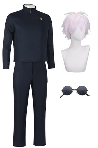Zhongkaihua JJK Gojo Satoru Cosplay Kostüm Gojo Satoru Schuluniform mit Perücke Sonnenbrille Prop Outfit Bühne Rollenspiel Halloween Party Karneval für Fans