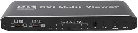 Denash 6x1 Multiviewer - -Switcher, Support 4K 30Hz, 9 Display -Modi für Überwachungskamera, Computer, TV -Box, DVD -Player, SAT -Empfänger und PC mit Fernbedienung