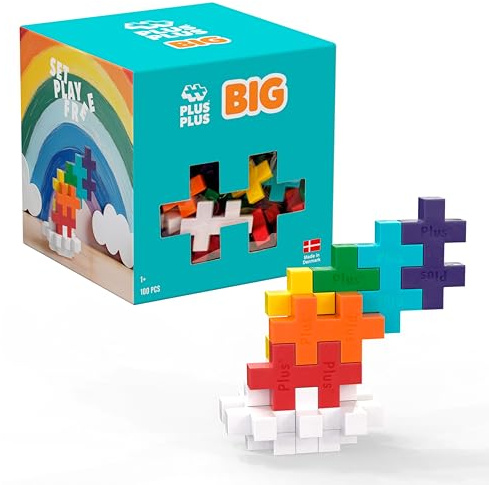 Plus Plus BIG Building Blocks Toy - 100 Large Durable Stacking Pieces, Kids Construction Toys & Preschool Learning Resources, Play for Home or Travel, Toddler Toys for Ages 1-5 yrs, Rainbow Box