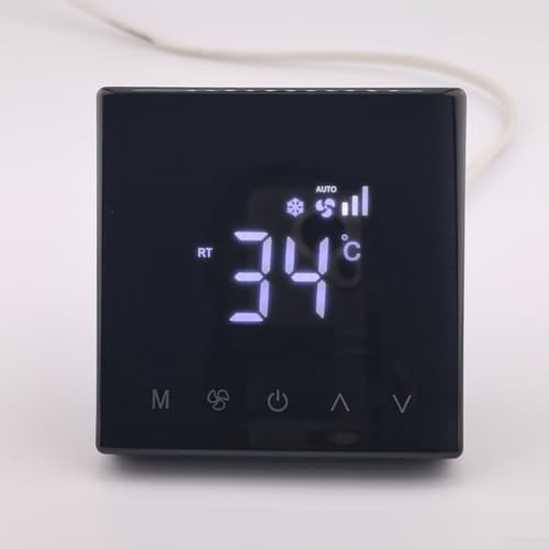 Smartes LCD-Touchscreen-Thermostat, mit programmierbarem Timer und Drei-Gang-Lüftersteuerung für zentrale Klimaanlage, schwarz, 86 x 86 mm PC + ABS-Panel