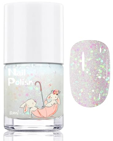 Nagellack wasserbasis - Glitzer Abziehbar peel-off entfernbar Nagellack für Mädchen Ungiftig Geschenk (Weiß Glitzer)