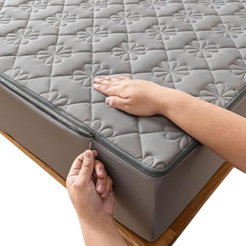 Matratzenschoner mit reißverschluss 90 x 200 180x200 Boxspringbett, Matratzenbezug 140x200 160x200 für Matratzen-Höhe 5-40cm, Atmungsaktiv Gesteppt Matratzenhülle(Grau,130x200x10cm)