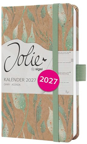 SIGEL Jolie Wochenkalender 2027 A6 mintgrün gold Hardcover aus Kraftpapier | 7J802, Gummiband, Stiftschlaufe, 174 Seiten, vegan, Buchkalender, Terminplaner Taschenkalender