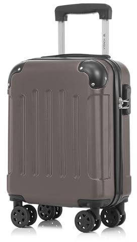 YONSLY Kabinenkoffer mit abnehmbaren Rädern, S Koffer Suitcase Braun, Trolley Reisekoffer, Rollkoffer Handgepäck mit 4 Rollen 360°, Hartschalenreisekoffer, Zahlenschloss, Gummigriff