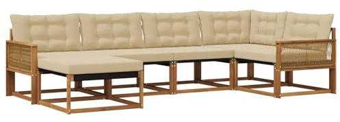 vidaXL Outdoor-Sofagarnitur mit Kissen 6 pcs Natur und Beige, Garten-Sofa-Set, modernes Outdoor-Lounge, strapazierfähige Möbel, witterungsbeständiger Sitzplatz zum Entspannen
