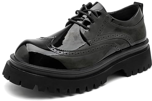 Hiuzylqx Scarpe Oxford Uomo Plateau Scarpe da Eleganti Antiscivolo Low Top Eleganti e Larghe, in Vernice Scarpe Lavoro Classiche Moderne