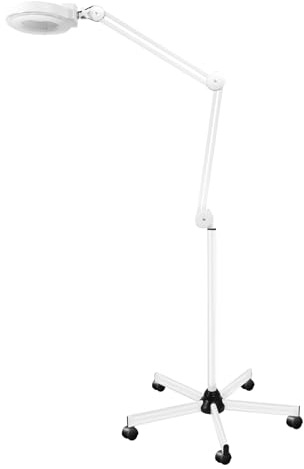 EasegantEl Lupenlampe, LED, Schreibtischlampe mit Nägel, 5-fache Vergrößerung, Glaslinse 125 mm, mit drehbarem Sockel mit 5 Rädern, 360° verstellbares Design, ideal für Wohnzimmer, Nagelkunst, Basteln