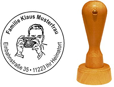 Stempel personalisiert Adressstempel Fotograf Photographie runder Holzstempel mit persönlicher Adresse Ø 40 mm