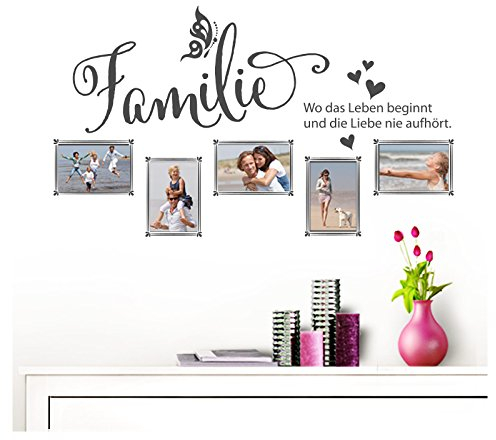 Grandora Wandtattoo Familie - Fotorahmen selbstklebend I dunkelgrau (BxH) 84 x 49 cm I Aufkleber Sprüche für Wohnzimmer Modern Wandaufkleber W5000