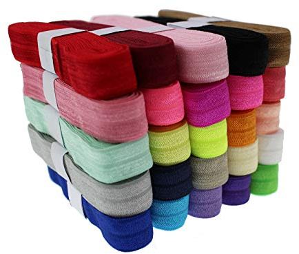 Mixed Color-26 Yards 5/8'' Fold Over Elastic-FOE Headband Baby Hairbow Soft Foldover Elastic Binding Webbing Tape Craft Sewing - YT13 by Pamir Tong