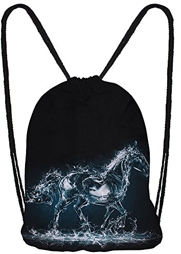 Hanessa Jutebeutel mit Pferde Tier Aufdruck Sportbeutel Tüte Rucksack Beutel Tasche Gym Bag Gymsack Hipster Fashion Sport-Tasche Einkaufs-Tasche Magisches Pferd