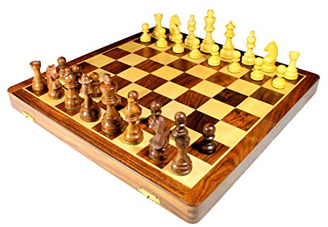 StonKraft Handmade Premium Wood 46 x 46 cm Chess Set - Wooden Fold-able Set with Extra Queen