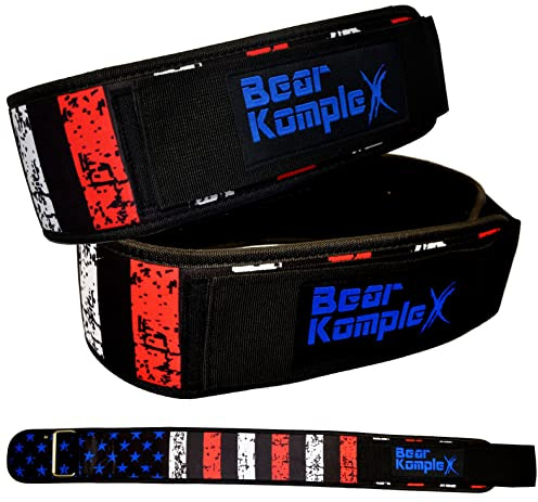 Bear KompleX 4 Straight Weightlifting Belt for Abdominal & Back Support, Powerlifting, Squats, CrossFit & Weight Training, Low Profile Velcro, Firm Back for Comfort. Easily Adjustable.