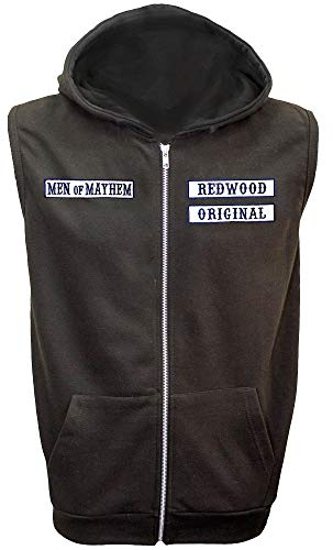 Digital Pharaoh Sons of Anarchist SOA Samcro England Charter Gestickte Abzeichen Ärmellos Kapuze (S-2XL) Voll Bildschirm Präzise Flicken Redwood Original Jax Teller - Schwarz, XL