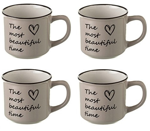 Dcasa - Taza de café romántica beige de cerámica para cocina France (Set de 4 tazas)