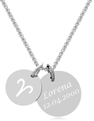 TIMANDO Damen Sternzeichen Kette mit Gravur Anhänger - Personalisierte Kette mit Sternzeichen Widder - Geschenk für Frauen
