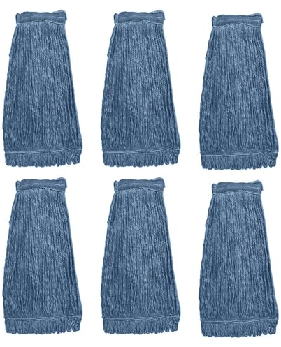 KLEEN HANDLER HEAVY DUTY Commercial Mop Head Replacement, Wet Industrial Blue Cotton Looped End String Cleaning Mop Head Refill (Pack of 6)