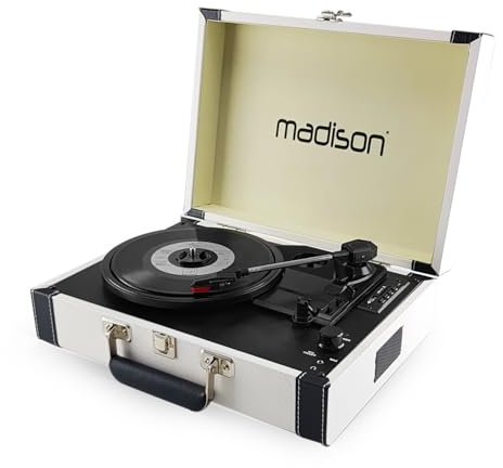Madison Malette Tourne-disques - BT/USB/SD/Fonction Enregistrement - Crème RETROCASE-CR MAD-RETROCASE-CR