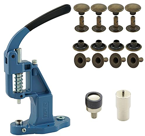 Nietpressen-Set bestehend aus Ösenpresse, Hohlnietwerkzeug und 100 Einzelkopf-Hohlnieten, Stahl - altmessing, 12 mm