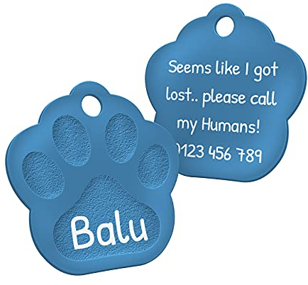 ENGRAVO Hundemarke mit Gravur in Hellblau 26mm | Pfote Halsbandanhänger personalisiert | Namensschild für Halsband | Anhänger Marke für Hunde, Welpen & Katzen | Dog Tag mit Wunschgravur