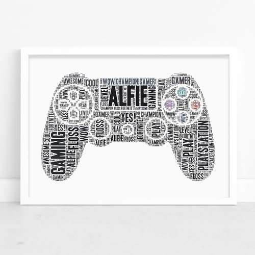 Personalised Playstation Controller Gaming Word Art Print - Christmas Gamer Present Idea, Boys Teenager Gaming Wall Art Bedroom - A5, A4, A3 Poster Prints & Framed