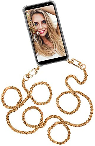 OneFlow Premium mobile phone chain compatible with iPhone 7 / iPhone 8 | Mobile phone case with lanyard to wear Silicone case + metal chain Necklace Interchangeable, Gold